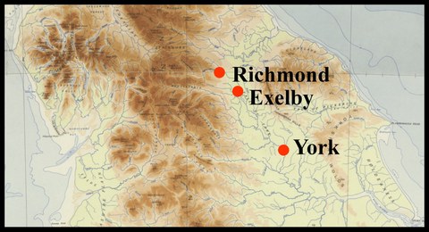 A map showing the area around Exelby in Yorkshire