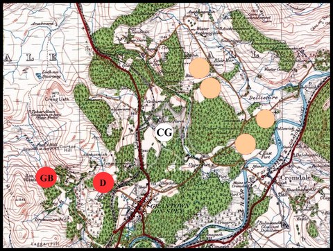 A map showing the area around Glenbeg in Strathspey