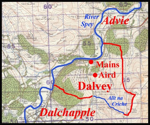 Map of the area around Dalvey in Scotland