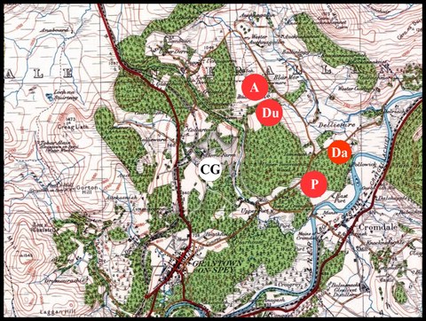 A wider view of the area around Achnarrow, Dunan, Dalfour and Port